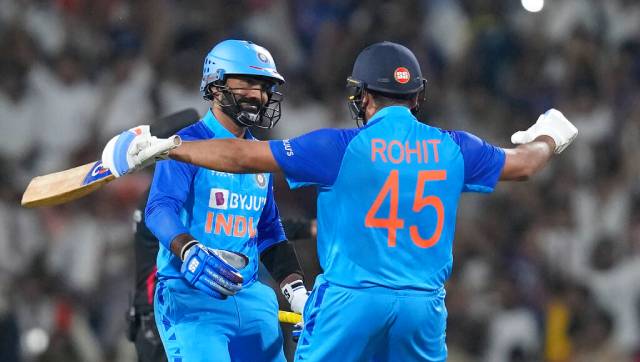 Dinesh Karthik and Rohit Sharma starred in India's series-levelling win against Australia in a rain-truncated match in Nagpur on Sunday. AP