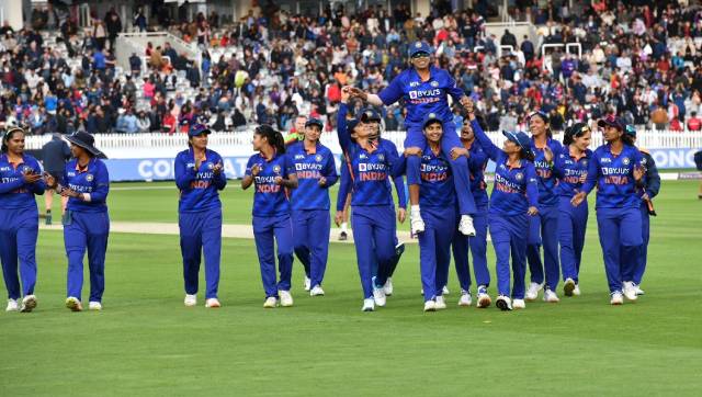 India eventually won a low-scoring thriller as Jhulan Goswami carried on shoulder by a fellow teammate after India defeated England by 16 runs in a low-scoring thriller at the Lords' Cricket Ground. 