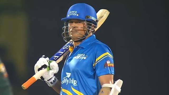 Sachin Tendulkar dances down the track, hits one for a maximum; watch video