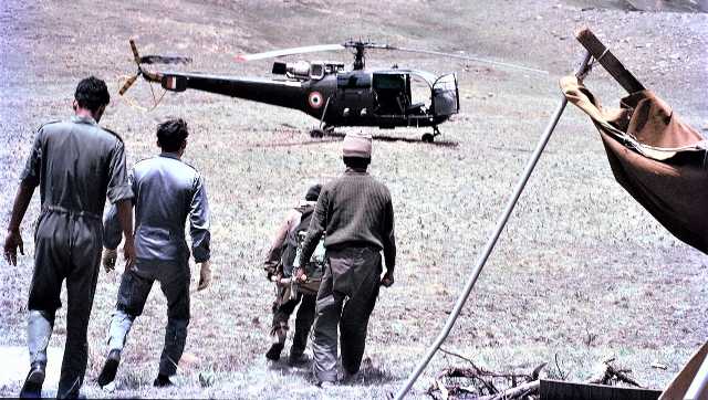 The helicopter that arrived after three days. Image courtesy Lt. Nawang Kapadia Library