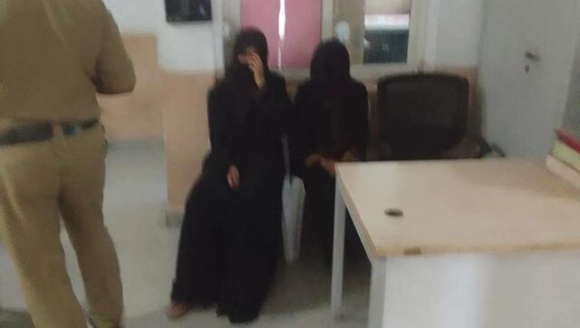 Hyderabad Two burqa clad women attempt to trash Durga idol held