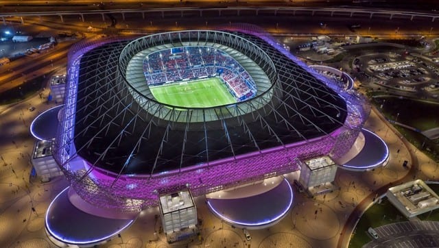 This handout photo provided by Qatar's Supreme Committee for Delivery and Legacy on September 12, 2022 shows an aerial view of the Ahmad Bin Ali stadium in the Qatari city of Ar-Rayyan. (Photo by Qatar's Supreme Committee for Delivery and Legacy / AFP) / == RESTRICTED TO EDITORIAL USE - MANDATORY CREDIT 