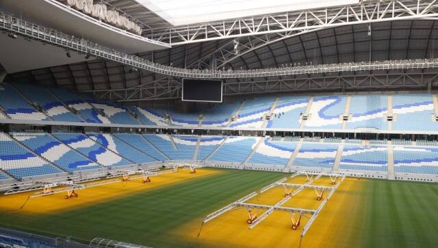A picture taken on July 6, 2022, shows World Cup venue al-Janoub Stadium in Qatar's capital Doha. (Photo by KARIM JAAFAR / AFP)
