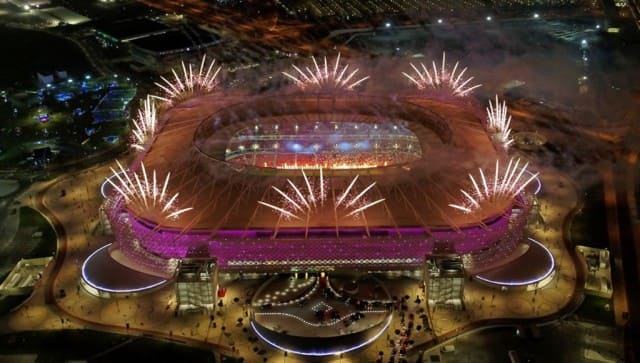 This handout photo provided by Qatar's Supreme Committee for Delivery and Legacy on September 12, 2022 shows an aerial view of al-Thumama Stadium in the Qatari capital Doha. (Photo by various sources / AFP) / == RESTRICTED TO EDITORIAL USE - MANDATORY CREDIT 