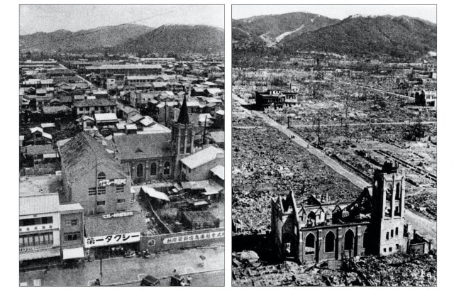 Hiroshima before and after the atomic bomb drop