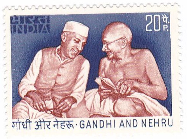 A stamp depicting Gandhi and Nehru was released in 1973. 