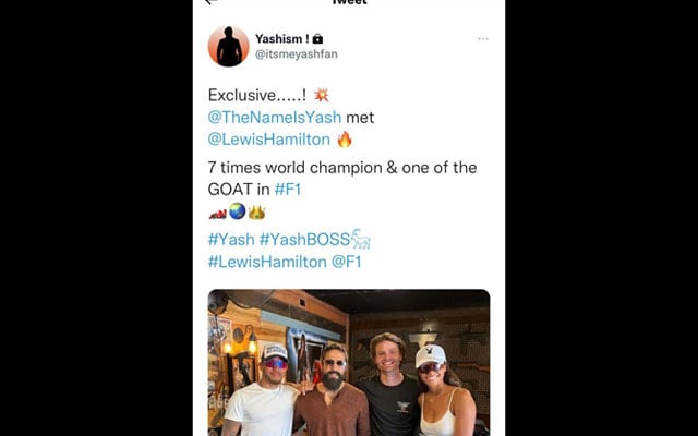 Yash和Lewis Hamilton见面并打招呼，粉丝们对这张走红的照片做出了反应