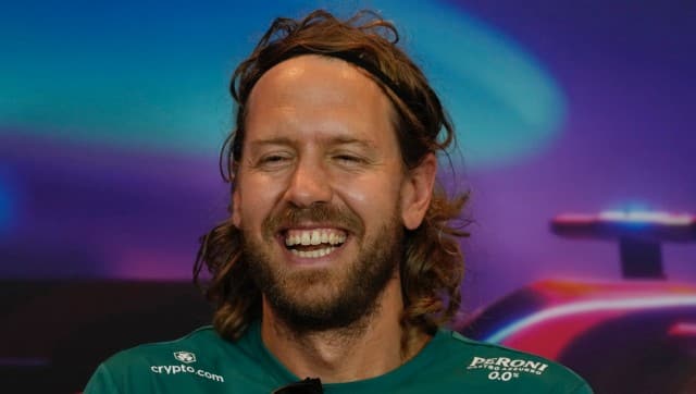 Sebastian Vettel of Germany and Aston Martin F1 Team reacts in a press conference during previews ahead of the F1 Grand Prix of Abu Dhabi at Yas Marina Circuit in Abu Dhabi, United Arab Emirates, Thursday, Nov. 17, 2022. The Emirates Formula One Grand Prix will take place on Sunday. (AP Photo/Kamran Jebreili)