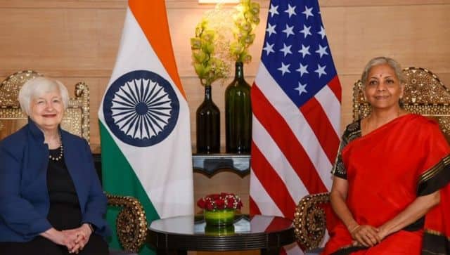 US Treasury Secretary Janet Yellen with Nirmala Sitharaman