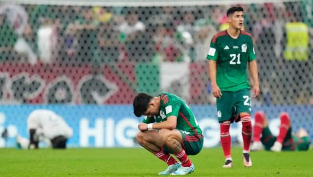 Mexico’s Kevin Alvarez retracts after the World Cup group C soccer match between Saudi Arabia and Mexico, at the Lusail Stadium in Lusail, Qatar, Wednesday, Nov. 30, 2022. (AP Photo/Manu Fernandez)