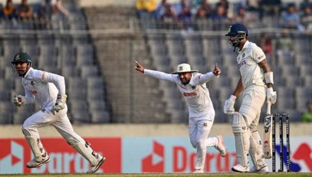 India never looked in the hunt as chasing 145 looked massive with early wickets. Stand-in captain KL Rahul disappointed with a 2-run innings as Bangladesh counterpart Shakib Al Hasan removed him. AP