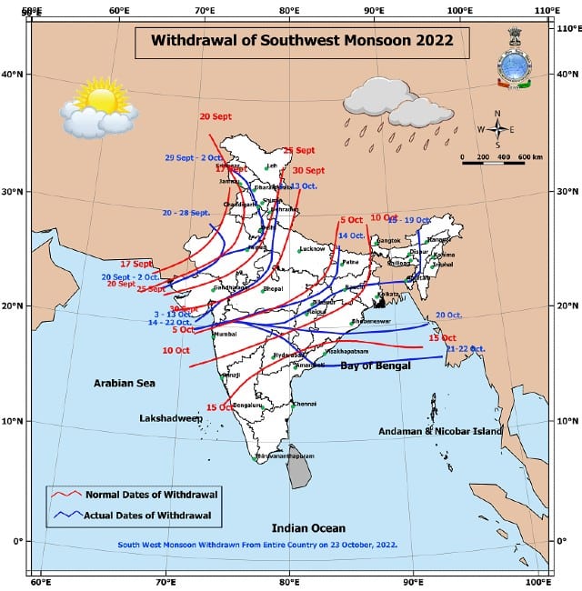 Map: Withdrawal of the southwest monsoon delayed in 2022