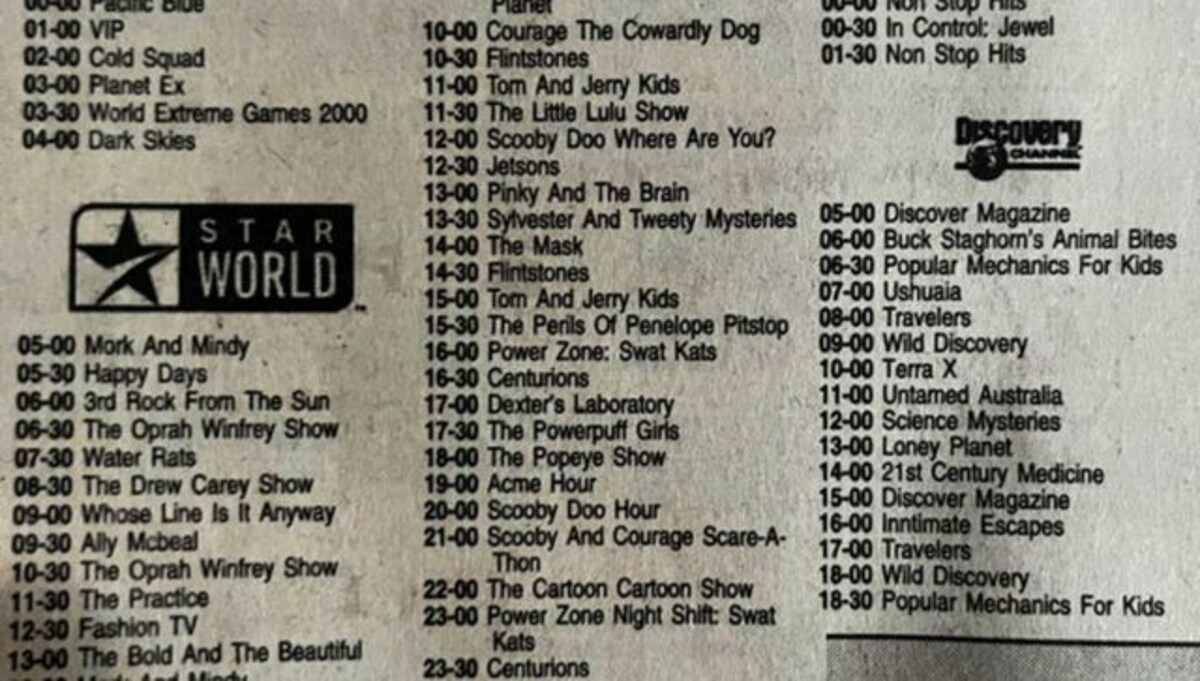 Newspaper cutout of Cartoon Network's show schedule from 2001 makes  internet nostalgic