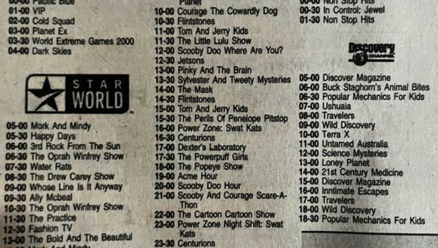 Newspaper clipping from Cartoon Network's 2001 shows schedule makes the internet nostalgic