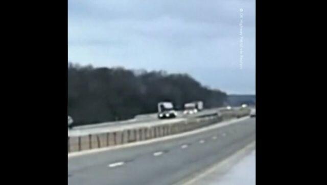 Watch: Semi-truck skidded out of control on icy Oklahoma highway, crashes into cable barrier Watch: Semi-truck skidded out of control on icy Oklahoma highway, crashes into cable barrier