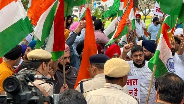Tit for tat: Sikhs stage protest outside British High Commission in Delhi after Khalistanis vandalised Tricolour in UK