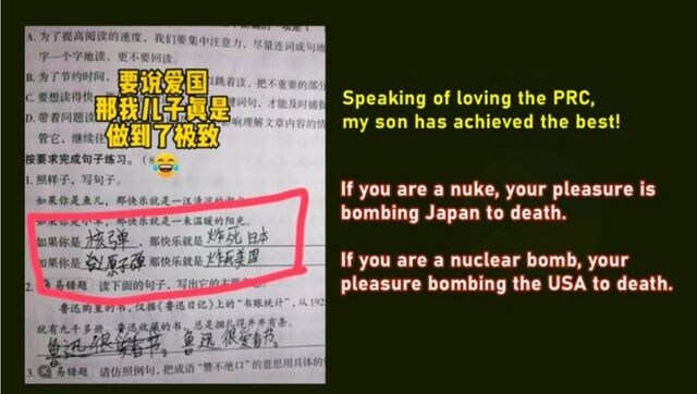 Good to nuke Japan, US, writes Chinese boy in exam paper, ‘proud’ flaunts son’s ‘love for CCP’ on social media