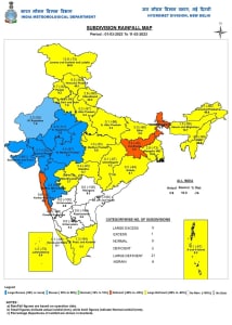 Pre-monsoon rain in the month of March so far is excess in Gujarat, Madhya Maharashtra and Rajasthan