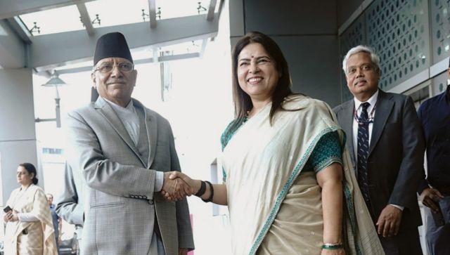 Nepal PM Pushpa Kamal Dahal arrives in New Delhi, receives warm welcome by MoS Meenakashi Lekhi
