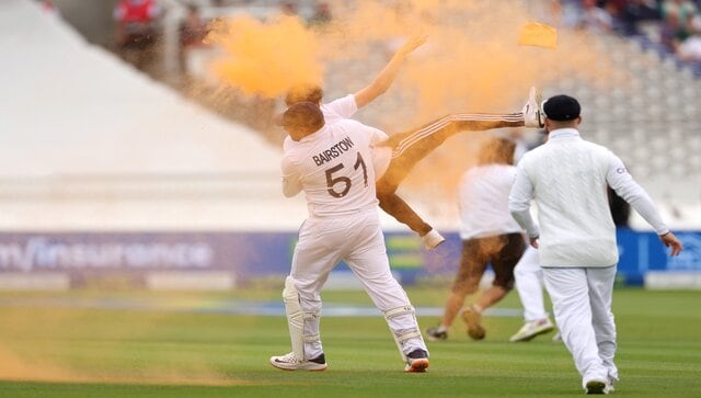 Ashes: ‘Just Stop Oil’ activist removed by England’s Jonny Bairstow during second Test