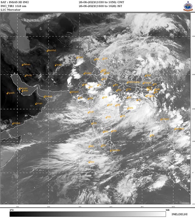 Satellite imagery shows active monsoon conditions over Central and east India as on 26 June, 2023