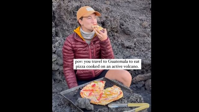 Mujer disfruta pizza horneada en volcán activo Pacaya de Guatemala, conmocionada en internet