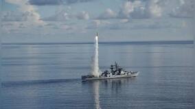 Indian naval destroyer tests BrahMos missile from warship in Bay of Bengal
