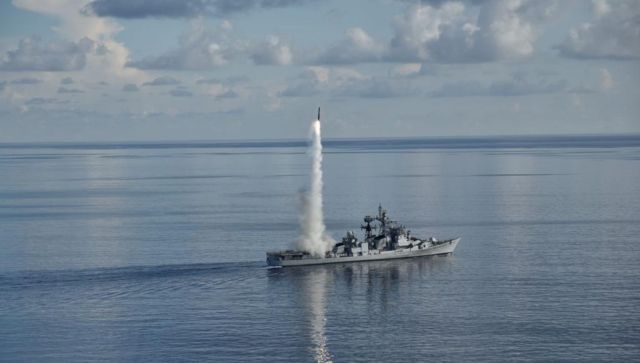 Indian naval destroyer tests BrahMos missile from warship in Bay of Bengal Indian naval destroyer tests BrahMos missile from warship in Bay of Bengal