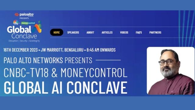 CNBC-TV18, Moneycontrol Global AI Conclave on 16 Dec, Union Min Rajeev Chandrasekhar, one of eminent speakers, at event