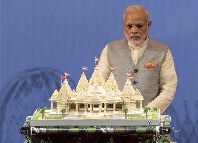 Prime Minister Narendra Modi launches Hindu temple project in Abu Dhabi on 18 February 2018. Image courtesy BAPS Swaminarayan Sanstha