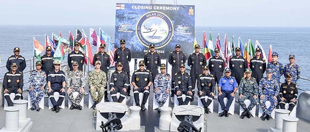 Closing ceremony of MILAN 2022 on board INS Jalashwa. Image courtesy Indian Navy  