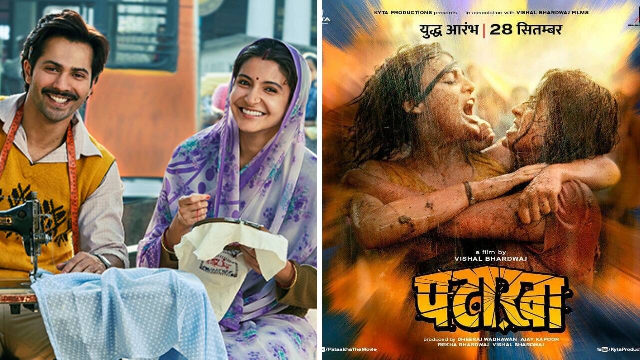 A still from Sui Dhaaga (left), Pataakha poster. Images via Facebook