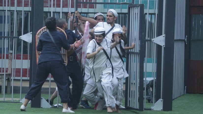 Contestants get physical during the Jailbreak task at the Bigg Boss house