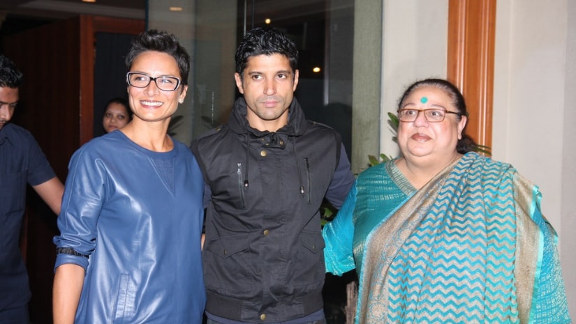 Honey Irani (left) seen with son Farhan Akhtar and his former wife Adhuna. Image from Facebook