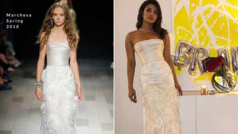 Priyanka Chopra in Georgina Chapman's Marchesa gown. Image from Facebook