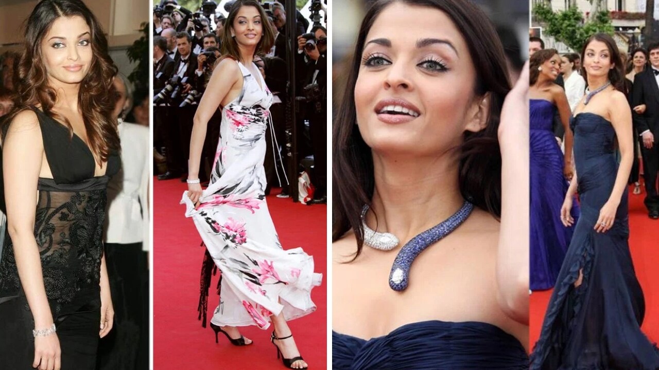 In 2005 printed dress by Giorgio Armani. Next came another winner in the form of a black Gucci gown which had a plunging neck. In 2006, Aishwarya Rai wore a navy blue strapless gown with a snake like neck-piece. She got a thumbs up for her choice.