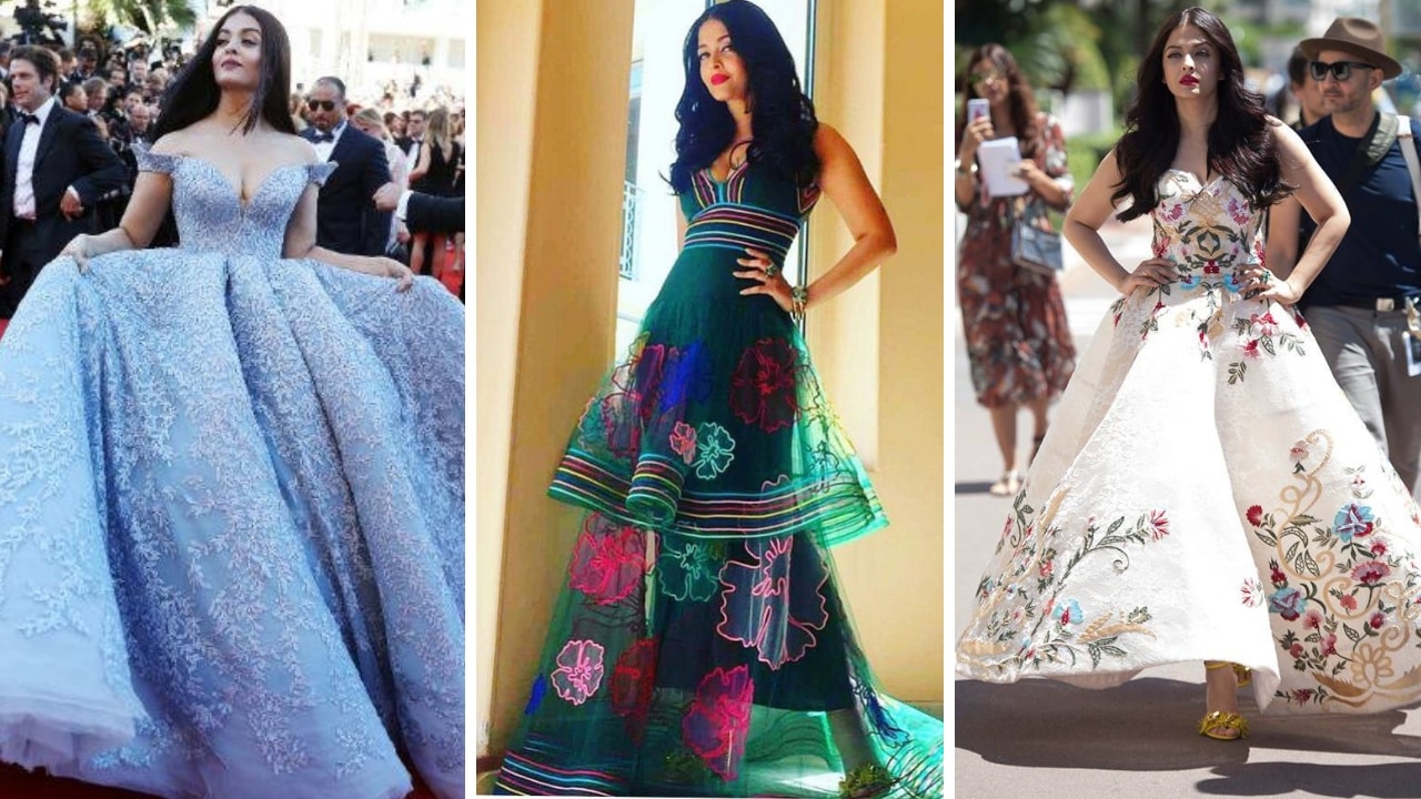 Aishwarya Rai Bachchan's looks from 2017 Cannes apperance. Images via Facebook