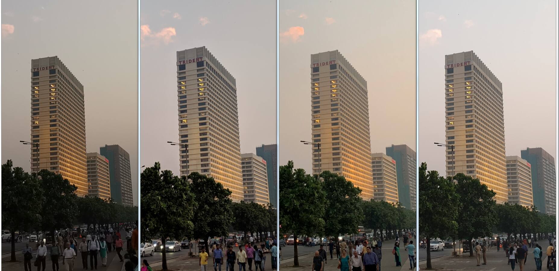 Sunset Landscapes crop. L to R: Mate 20 Pro, Pixel 3XL, iPhone XS, Note 9