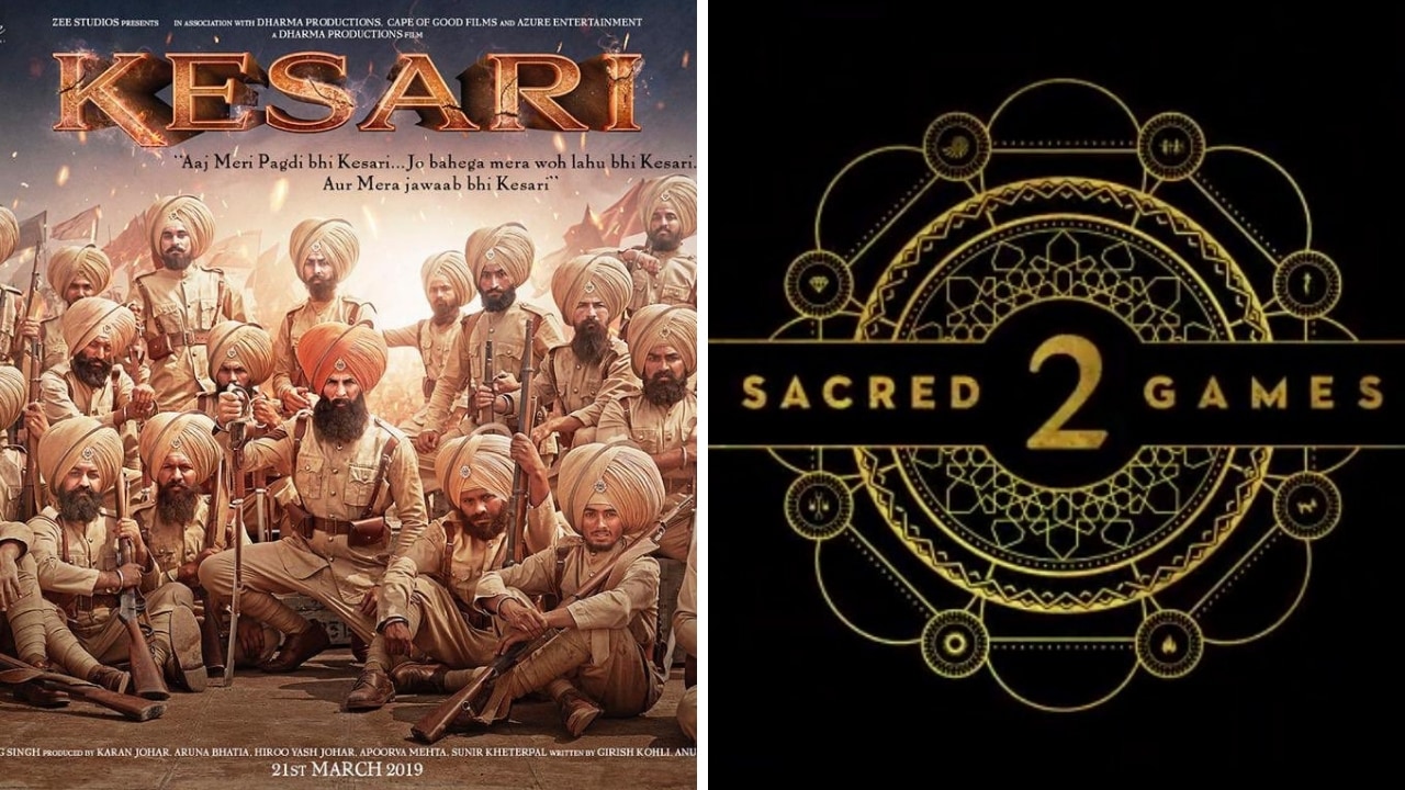 Kesari first look (left), Netflix's Sacred Games. Images via Facebook