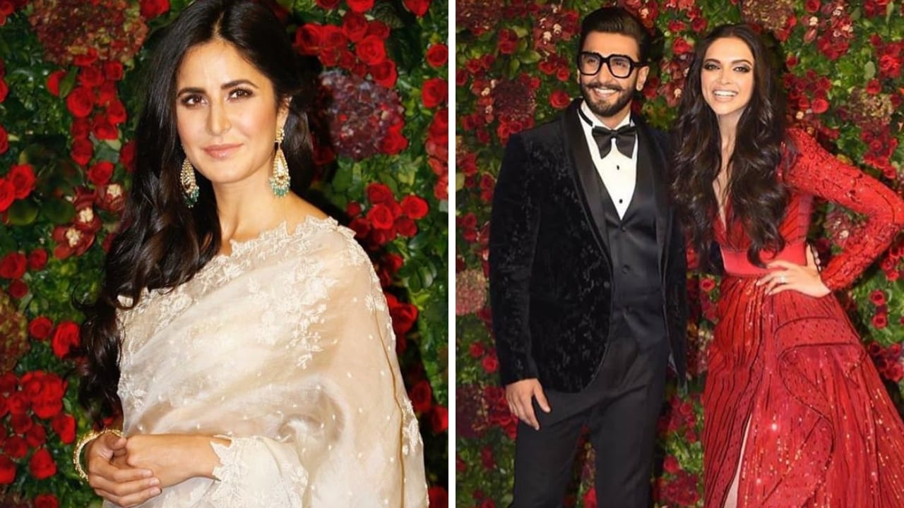 Katrina Kaif (left), Deepika Paudukone and Ranveer Singh at their Mumbai reception. Facebook/@TitliYan