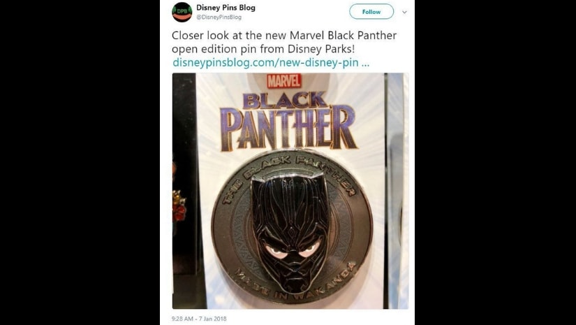 Black Panther pin showing a white-skinned man underneath. Image from Facebook