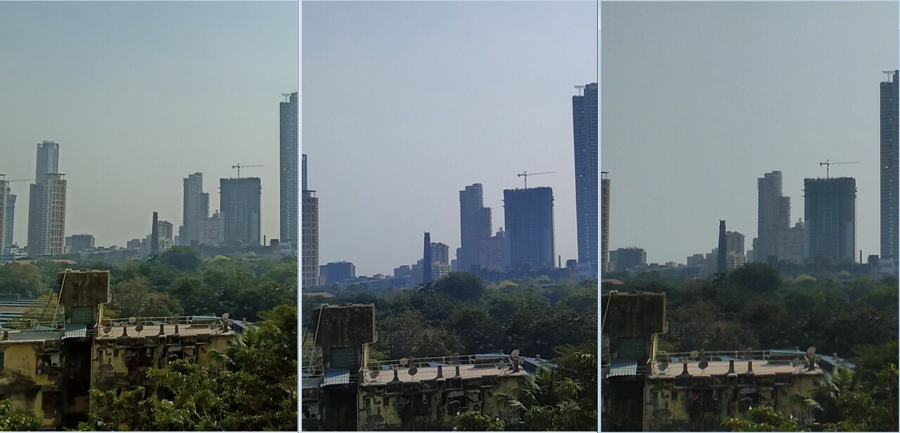 A landscape shot clicked in the day from Realme U1 (left), Redmi Note 6 Pro (middle), and the Honor 8C (Right).