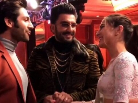 Watch: Ranveer Singh introduces Simmba co-star Sara Ali Khan to Kartik Aaryan in viral video Watch: Ranveer Singh introduces Simmba co-star Sara Ali Khan to Kartik Aaryan in viral video