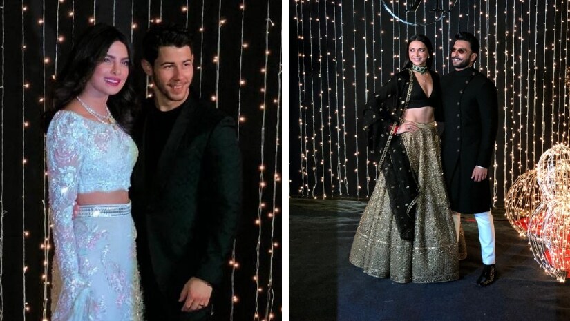 Deepika and Ranveer (right) at Priyanka-Nick's wedding reception. Images from Facebook