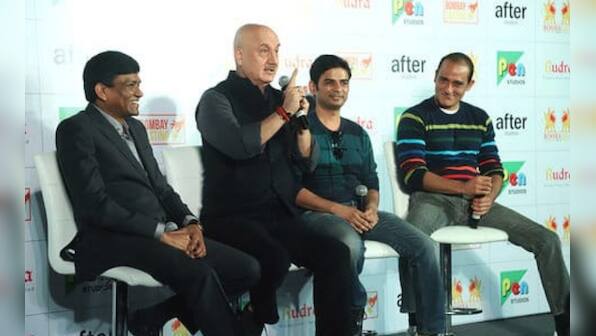 Anupam Kher, Akshaye Khanna, director Vijay Gutte attend The Accidental Prime Minister screening