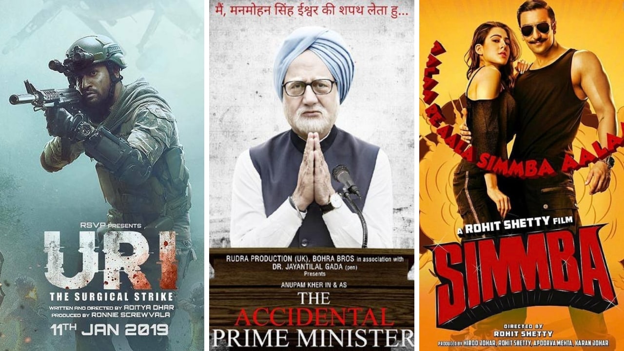 (left-right) Posters of Uri: The Surgical Strike, The Accidental Prime Minister and Simmba. Twitter