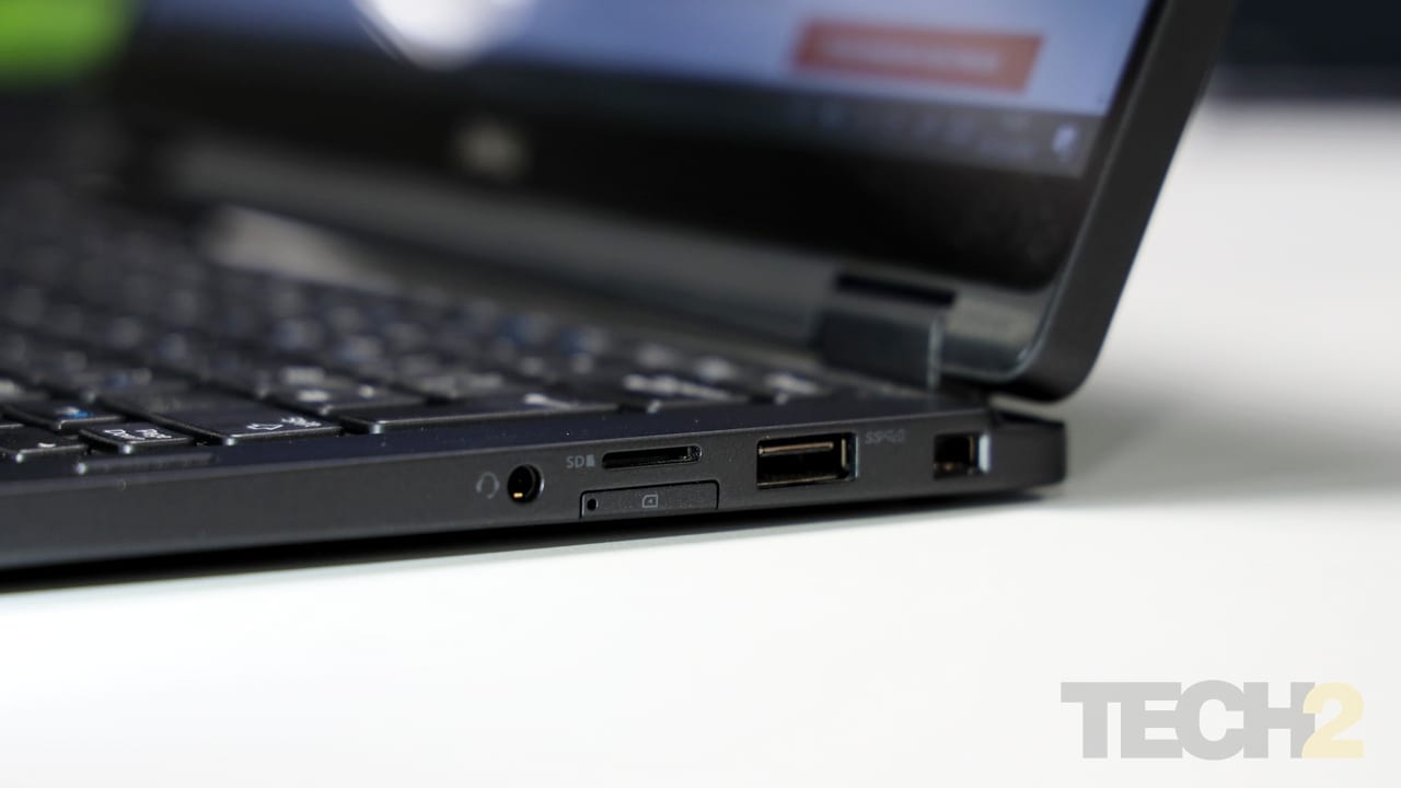 The right side of the laptop features a USB-A port, a microSD card slot and a 3.5 mm headphone jack. Image: tech2/ Shomik