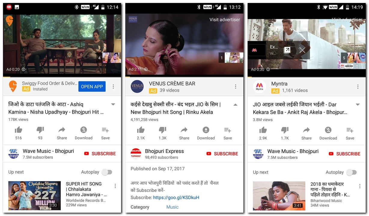 Popular brands such as Swiggy, Myntra and others have pre-roll ads on a lot of seeminly titillating videos. 