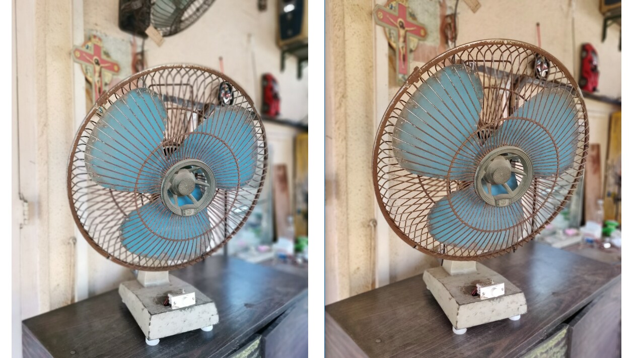 Honor View 20 (L), OnePlus (R): The Honor View 20 got confused when separating the table fan from the background. The OnePlus had got it perfectly. Image: tech2/ Sheldon Pinto.