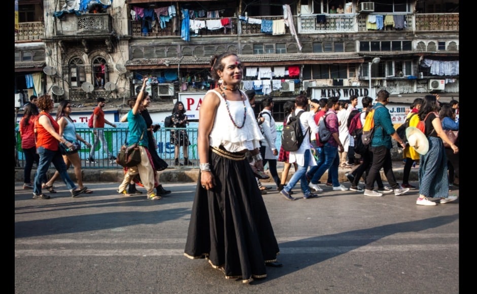 Walking along in support of members of the queer community were also allies — parents of queer children — making a statement with their flamboyant dressing, raising rainbow flags, and chanting slogans like “Janam Diya Hai, Saath Bhi Denge”. Photo by Sahil Jagsia for Firstpost Walking along in support of members of the queer community were also allies — parents of queer children — making a statement with their flamboyant dressing, raising rainbow flags, and chanting slogans like “Janam Diya Hai, Saath Bhi Denge”. Photo by Sahil Jagsia for Firstpost